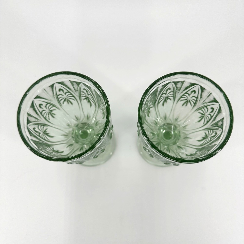Vintage Green Pressed Glass Goblets (Set of 2) -‎ Mid Century Stemware MCM - Picture 2 of 5